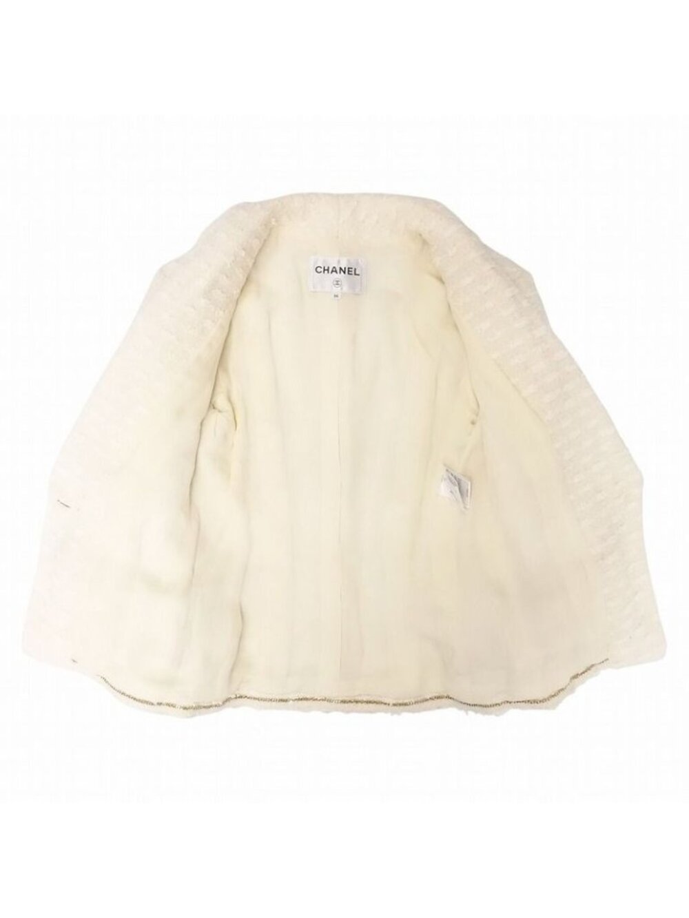 Chanel Coco Mark Scalloped Collar Tweed Jacket Ivory Size - Picture 3 of 10
